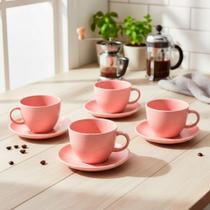 Conjunto de Xícaras com Pires 210ml Mimo Style Rosa Granilite 4pçs para Café e Chá