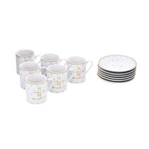 Conjunto de Xícaras com Pires Geo 6 Peças de Cerâmica 80ml Conjunto de Xícaras com Pires Geo 6 Peças de Cerâmica 80ml