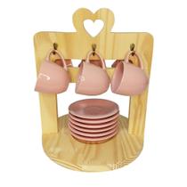 Conjunto de xicaras com pires rosa