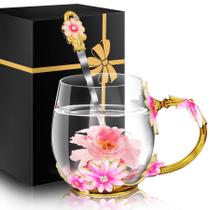 Conjunto de xícaras de café e chá de vidro femininas MNZZ com colher Pretty Conjunto de xícaras de café e chá de vidro femininas MNZZ com colher Pretty