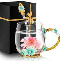 Conjunto de xícaras de café e chá de vidro MNZZ com colher, presente elegante Conjunto de xícaras de café e chá de vidro MNZZ com colher, presente elegante