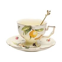 Conjunto De Xícaras De Café E Pratos De Cerâmica Estilo Europeu Com Padrão De Limão, Xícara Retro - NONE