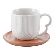 Conjunto de Xícaras de Café Oásis em Cerâmica 90ml com Pires em Bambu 4pçs PCLN231 - Hauskraft