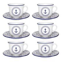 Conjunto de Xícaras de Chá com Pires 12 peças Floreal Náutico - Oxford