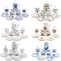 Conjunto de xícaras de chá de Natal em porcelana em miniatura Dollhouse, 90 unidades