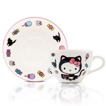 Conjunto de xícaras de chá e pires Hello Kitty Black Cat Bone China 200 ml