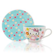 Conjunto de xícaras de chá e pires Hello Kitty Sanrio Floral Bone China