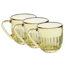 Conjunto de Xícaras de Vidro Gold Athena de 280ML com 3 Peças