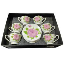 Conjunto de Xícaras e Pires 90ml com Estampa de Rosas