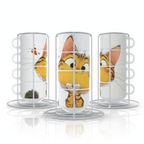 Conjunto De Xícaras Empilháveis Gato Feliz C Suporte Cozinha Conjunto De Xícaras Empilháveis Gato Feliz C Suporte Cozinha