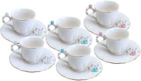 Conjunto de Xícaras para Café com Pires de Porcelana 6 Peças Wolff Flower, Branco, 100 ml