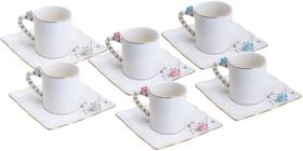 Conjunto de Xícaras para Café com Pires de Porcelana 6 Peças Wolff Flowers, Branco, 80 ml