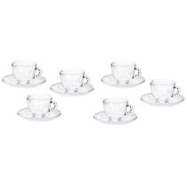 Conjunto de Xícaras Para Chá 230ml com Pires Vidro 12 Peças Linha Pérola Wincy