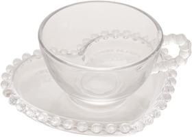 Conjunto de Xícaras para Chá com Pires de Cristal Coração 4 Peças Transparente 180 ml