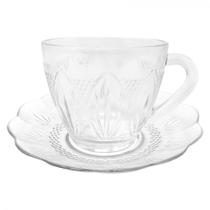 Conjunto de Xícaras Vidro com Pires Acacia 180ml Decorado Café Chá Cappuccino Chocolate Mesa Posta Louças Utensílios Cozinha 12 peças