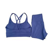 Conjunto De Yoga Feminino De Cintura Alta Com Top De Sutiã Cruzado Nas Costas E Shorts Para Academia