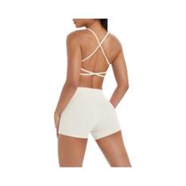 Conjunto De Yoga Feminino De Cintura Alta Com Top Halter E Shorts Fitness Para Treino 2 Peças