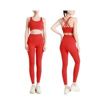 Conjunto De Yoga Feminino De Verão 2 Peças: Top Esportivo De Nylon Com Costas Cruzadas E Leggings