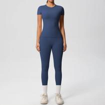 Conjunto De Yoga Feminino Em Patchwork, Top Cropped Para Esportes E Leggings Para Treino, 2 Peças