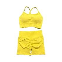 Conjunto De Yoga Feminino Sem Costura Com Sutiã Sem Costas, Calça De Cintura Alta Com Efeito Empina