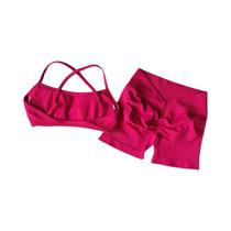 Conjunto De Yoga Feminino Sem Costura De 2 Peças: Top Esportivo E Shorts De Alto Impacto Para