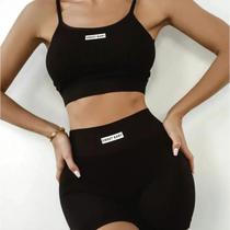 Conjunto de Yoga Feminino Sem Costura - Regata e Calças com Estampa de Letras