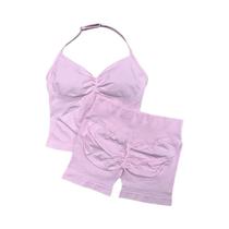 Conjunto De Yoga Sem Costura De 2 Peças: Top Halter Acolchoado Feminino E Shorts De Ginástica Com