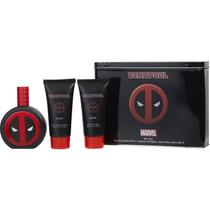 Conjunto Deadpool Escuro - Spray EDT 3.4 Oz & Gel de Banho 3.4 Oz & Loção Pós-Barba