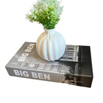 Conjunto decoração livro Big Ben + vaso branco cerâmico