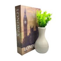 Conjunto decoração livro Londres + vaso garrafa branco gelo
