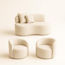 Conjunto Decorativo 02 Poltronas + Sofá Curvo Orgânico Nature Gaia Boucle Bege - Montanaris Decor Conjunto Decorativo 02 Poltronas + Sofá Curvo Orgânico Nature Gaia Boucle Bege - Montanaris Decor