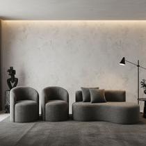 Conjunto Decorativo 02 Poltronas + Sofá Curvo Orgânico Nature Gaia Boucle Cinza - Montanaris Decor