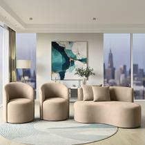 Conjunto Decorativo 02 Poltronas + Sofá Curvo Orgânico Nature Gaia Suede Bege - Montanaris Decor Conjunto Decorativo 02 Poltronas + Sofá Curvo Orgânico Nature Gaia Suede Bege - Montanaris Decor