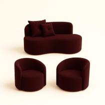 Conjunto Decorativo 02 Poltronas + Sofá Curvo Orgânico Nature Gaia Suede Bordo - Montanaris Decor Conjunto Decorativo 02 Poltronas + Sofá Curvo Orgânico Nature Gaia Suede Bordo - Montanaris Decor