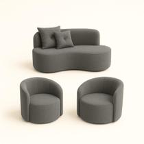 Conjunto Decorativo 02 Poltronas + Sofá Curvo Orgânico Nature Gaia Suede Cinza - Montanaris Decor Conjunto Decorativo 02 Poltronas + Sofá Curvo Orgânico Nature Gaia Suede Cinza - Montanaris Decor