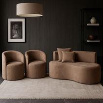Conjunto Decorativo 02 Poltronas + Sofá Curvo Orgânico Nature Gaia Suede - Montanaris Decor Conjunto Decorativo 02 Poltronas + Sofá Curvo Orgânico Nature Gaia Suede - Montanaris Decor