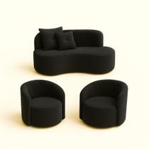 Conjunto Decorativo 02 Poltronas + Sofá Curvo Orgânico Nature Gaia Suede Preto - Montanaris Decor Conjunto Decorativo 02 Poltronas + Sofá Curvo Orgânico Nature Gaia Suede Preto - Montanaris Decor