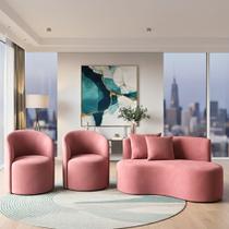 Conjunto Decorativo 02 Poltronas + Sofá Curvo Orgânico Nature Gaia Suede Rosa - Montanaris Decor Conjunto Decorativo 02 Poltronas + Sofá Curvo Orgânico Nature Gaia Suede Rosa - Montanaris Decor