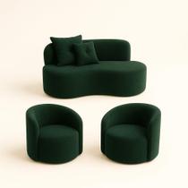 Conjunto Decorativo 02 Poltronas + Sofá Curvo Orgânico Nature Gaia Suede Verde - Montanaris Decor Conjunto Decorativo 02 Poltronas + Sofá Curvo Orgânico Nature Gaia Suede Verde - Montanaris Decor