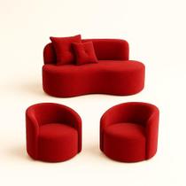Conjunto Decorativo 02 Poltronas + Sofá Curvo Orgânico Nature Gaia Suede Vermelho - Montanaris Decor Conjunto Decorativo 02 Poltronas + Sofá Curvo Orgânico Nature Gaia Suede Vermelho - Montanaris Decor