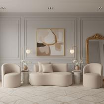 Conjunto Decorativo 02 Poltronas + Sofá Curvo Orgânico Nature Gaia Veludo Bege - Montanaris Decor Conjunto Decorativo 02 Poltronas + Sofá Curvo Orgânico Nature Gaia Veludo Bege - Montanaris Decor