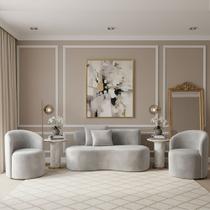 Conjunto Decorativo 02 Poltronas + Sofá Curvo Orgânico Nature Gaia Veludo Cinza Claro - Montanaris Decor Conjunto Decorativo 02 Poltronas + Sofá Curvo Orgânico Nature Gaia Veludo Cinza Claro - Montanaris Decor