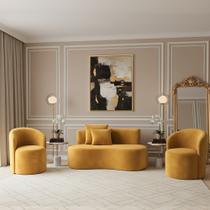 Conjunto Decorativo 02 Poltronas + Sofá Curvo Orgânico Nature Gaia Veludo Mostarda - Montanaris Decor Conjunto Decorativo 02 Poltronas + Sofá Curvo Orgânico Nature Gaia Veludo Mostarda - Montanaris Decor