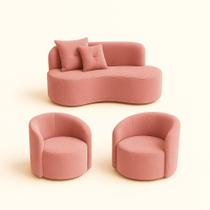 Conjunto Decorativo 02 Poltronas + Sofá Curvo Orgânico Nature Gaia Veludo Rosa - Montanaris Decor Conjunto Decorativo 02 Poltronas + Sofá Curvo Orgânico Nature Gaia Veludo Rosa - Montanaris Decor