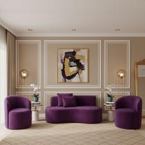 Conjunto Decorativo 02 Poltronas + Sofá Curvo Orgânico Nature Gaia Veludo Roxo - Montanaris Decor Conjunto Decorativo 02 Poltronas + Sofá Curvo Orgânico Nature Gaia Veludo Roxo - Montanaris Decor