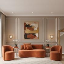 Conjunto Decorativo 02 Poltronas + Sofá Curvo Orgânico Nature Gaia Veludo Terracota - Montanaris Decor Conjunto Decorativo 02 Poltronas + Sofá Curvo Orgânico Nature Gaia Veludo Terracota - Montanaris Decor