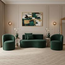 Conjunto Decorativo 02 Poltronas + Sofá Curvo Orgânico Nature Gaia Veludo Verde - Montanaris Decor Conjunto Decorativo 02 Poltronas + Sofá Curvo Orgânico Nature Gaia Veludo Verde - Montanaris Decor