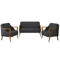 Conjunto Decorativo 2 Poltronas e 1 Namoradeira 2 Lugares Hand PU Preto G45 - Gran Belo Conjunto Decorativo 2 Poltronas e 1 Namoradeira 2 Lugares Hand PU Preto G45 - Gran Belo