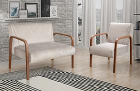 Conjunto Decorativo Anita Kit Namoradeira + Poltrona Sala, Recepção Bege Claro 080