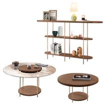 Conjunto Decorativo Aparador e 2 Mesas de Centro Walker Tampo MDF/Vidro Castanho G26 - Gran Belo Conjunto Decorativo Aparador e 2 Mesas de Centro Walker Tampo MDF/Vidro Castanho G26 - Gran Belo